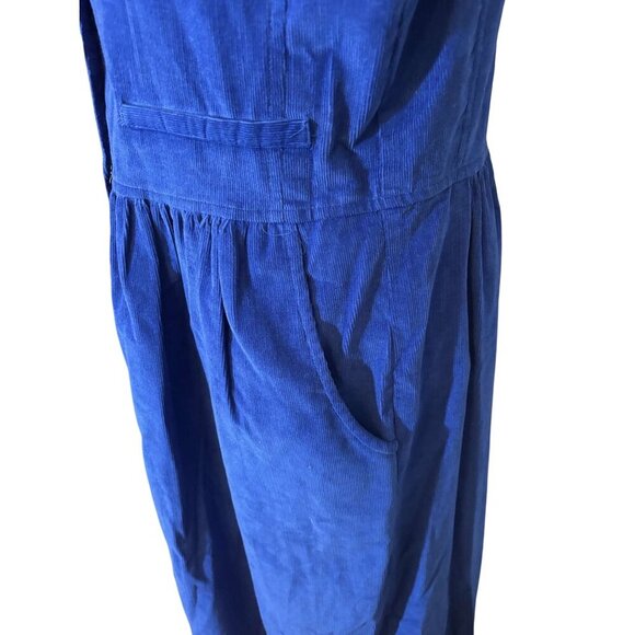 Vintage Talbots' Blue Corduroy Sleeveless Button Front Midi Dress Pockets 10 - Picture 10 of 10